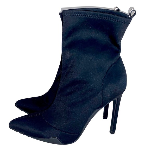 Charlotte Russe Black Pointed Toe Sock Boots Reflective Stripe Rubber Soles Sz 9 - Picture 3 of 11